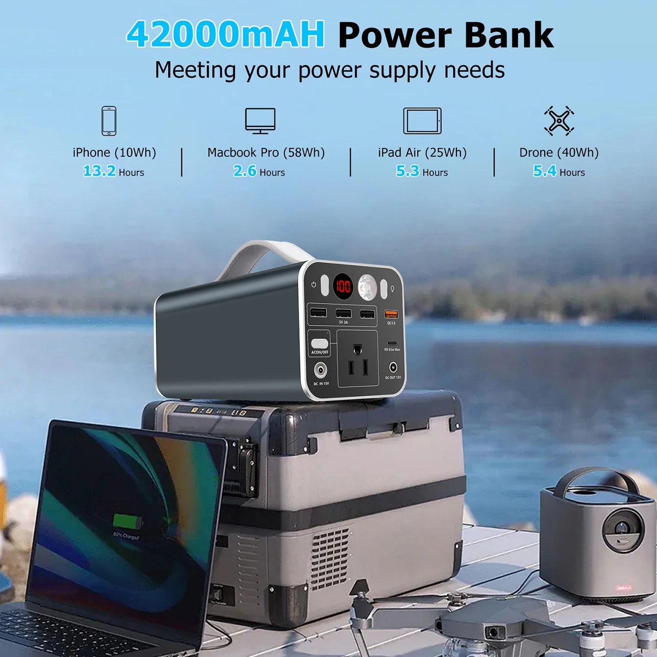 150Wh Portable Power Station, 42000mAh Laptop Power Bank